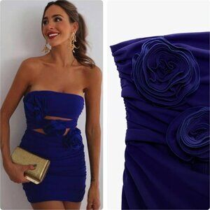 Zara Cut Out Floral Strapless Mini Dress Blue Violet Size Medium Bloggers Fav